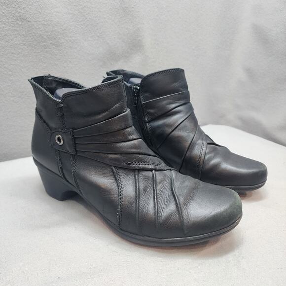 Earth Origins Ruth Side Zip Black Leather Ankle Boots Size 8W - Picture 1 of 8